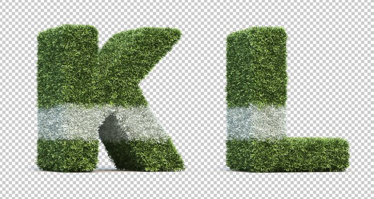 PSD representación 3d del campo de juego de césped alfabeto k y alfabeto l