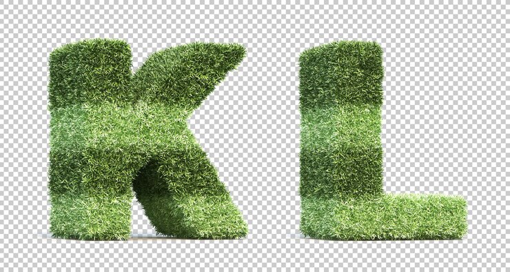 PSD representación 3d del campo de juego de césped alfabeto k y alfabeto l