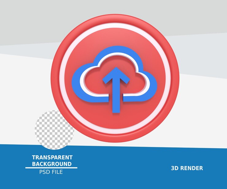PSD representación 3d de la carga de iconos en el almacenamiento en la nube