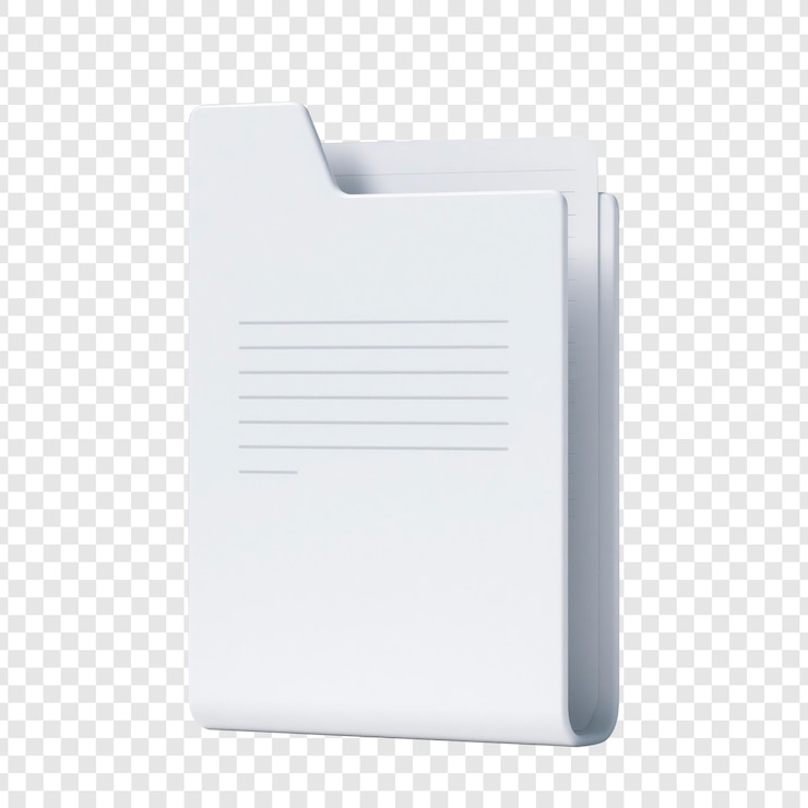 PSD una representación en 3d de una carpeta blanca con papeles en el interior