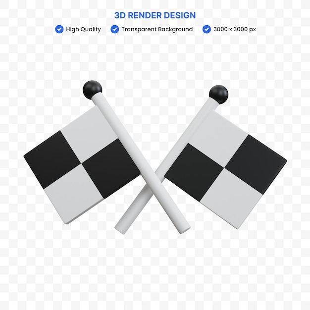 PSD representación 3d de carreras de dos banderas aisladas