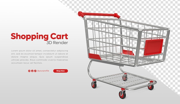 PSD representación 3d de un carrito de compras rojo realista