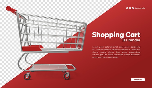 Representación 3D de un carrito de compras rojo realista