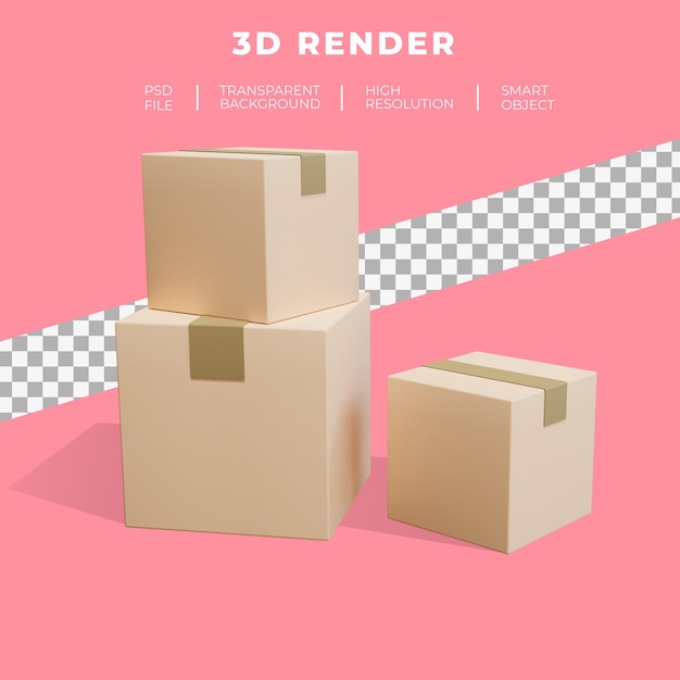 Representación 3D de cartón de envío de carga comercial