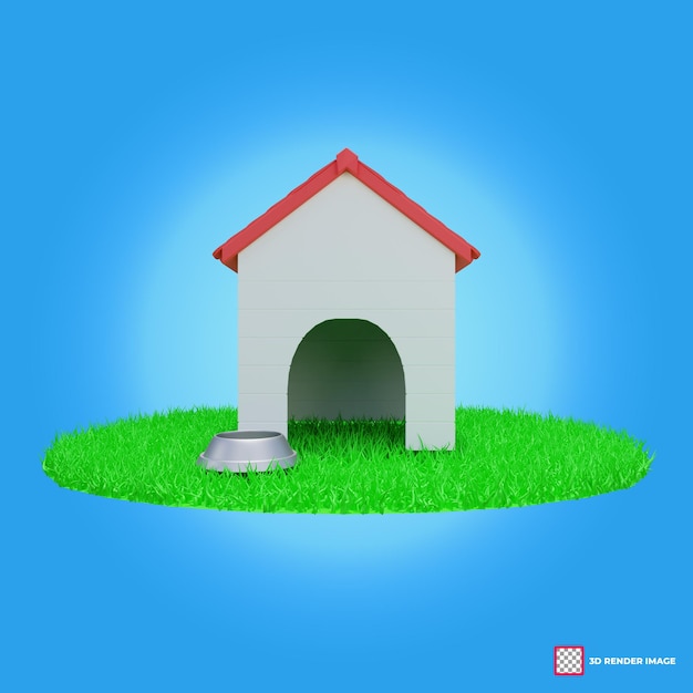 PSD representación 3d de una casa de perro en la hierba