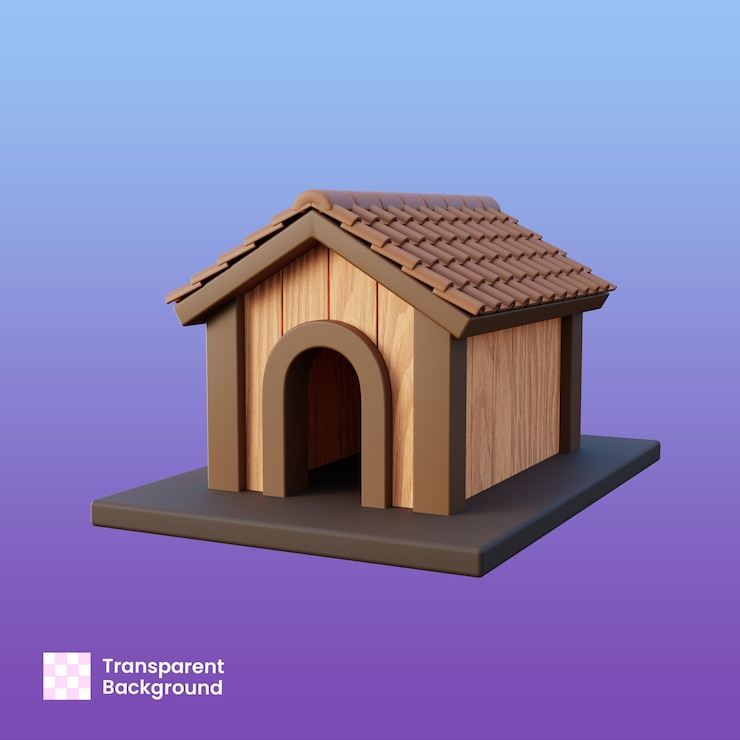 PSD representación en 3d de la casa de perros de madera