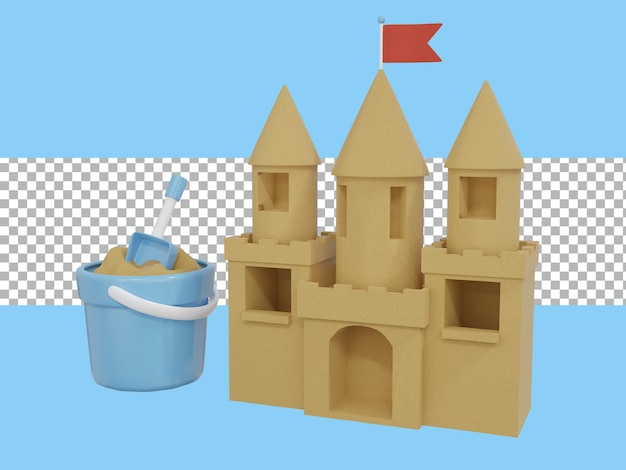 PSD representación 3d castillo de arena transparente psd premium