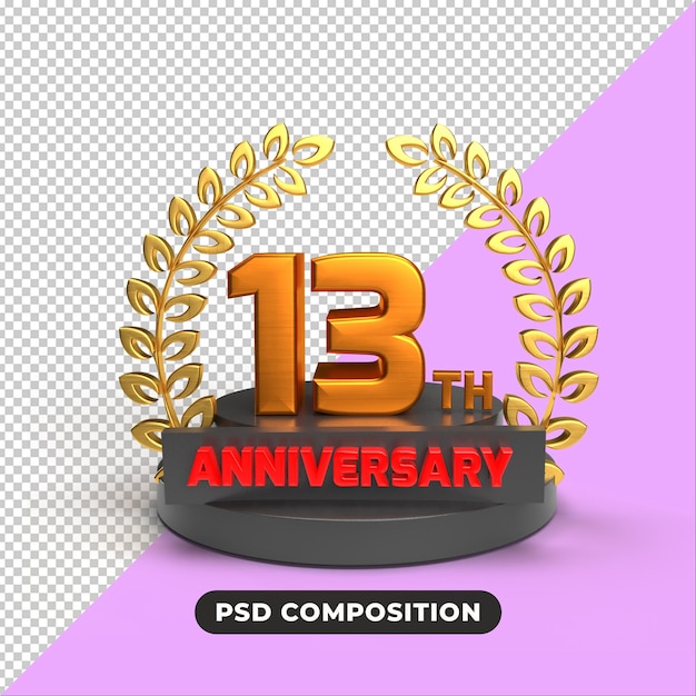 PSD representación 3d de la celebración del 13 aniversario