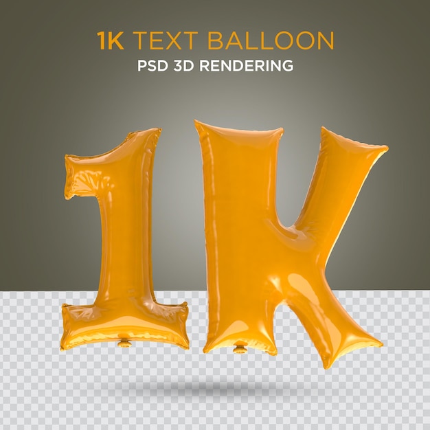 Representación 3d de celebración de globos de suscriptores y seguidores sociales de 1k