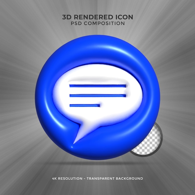 PSD representación 3d chat realista o icono de mensaje en línea con forma de burbuja