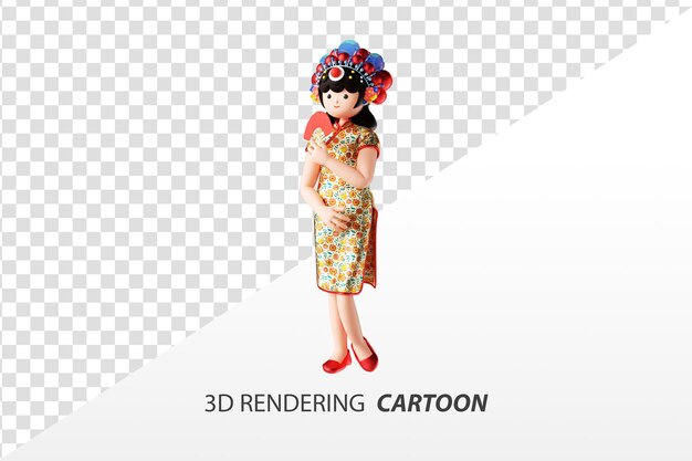 PSD representación 3d de chicas de dibujos animados con ropa tradicional china