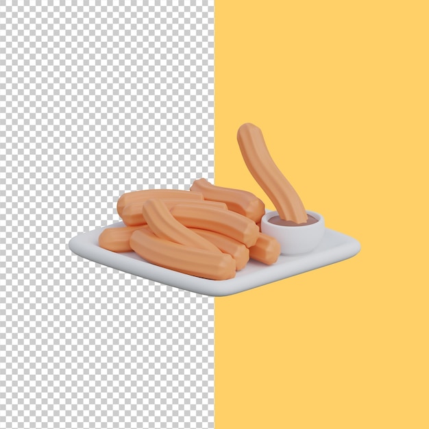 Representación 3d de churros icono de comida latinoamericana
