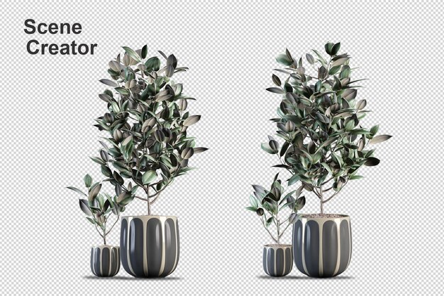Representación 3D de cocoteros y palmeras.