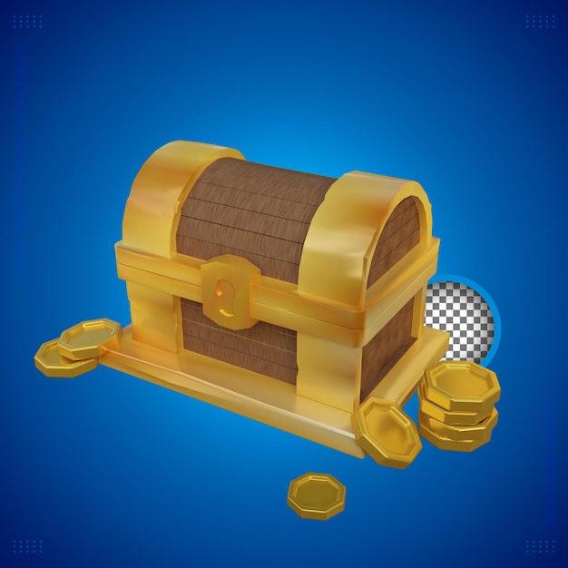 PSD representación 3d del cofre del tesoro dorado