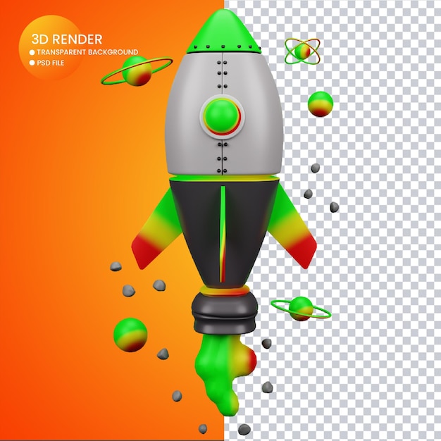 PSD representación 3d de cohete para redes sociales.