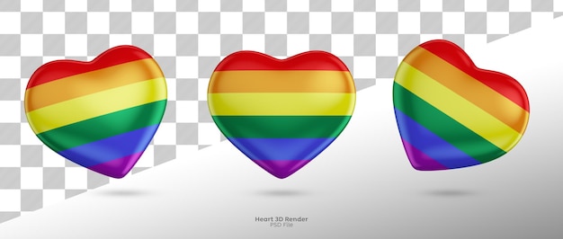 Representación 3d de la colección del corazón de la bandera del arco iris lgbt