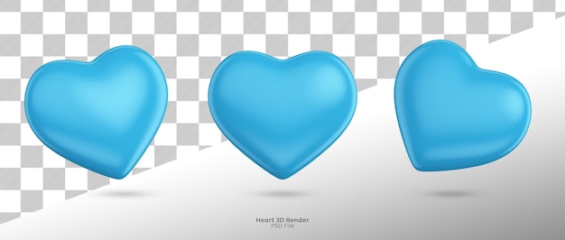 PSD representación 3d de la colección de corazones azules
