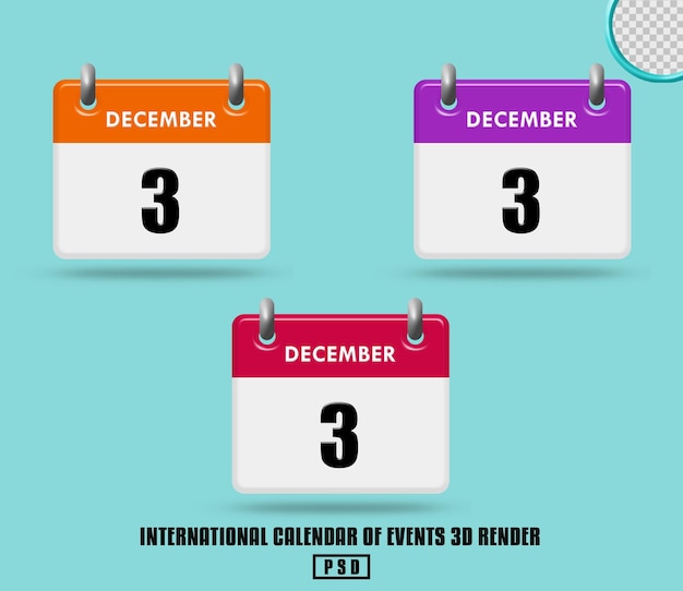 Representación 3D de la colección de eventos del calendario internacional