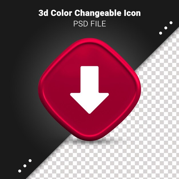 Representación 3d del color de la flecha hacia abajo cambiable y totalmente editable