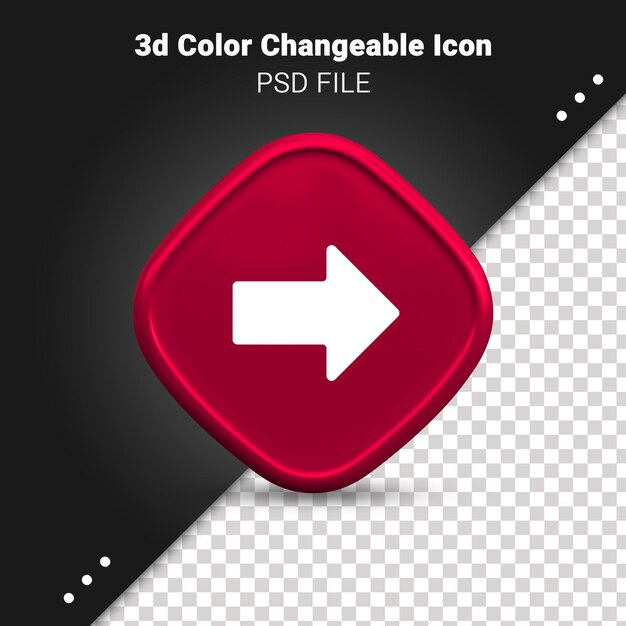 Representación 3d del color del icono de la flecha derecha cambiable y completamente editable