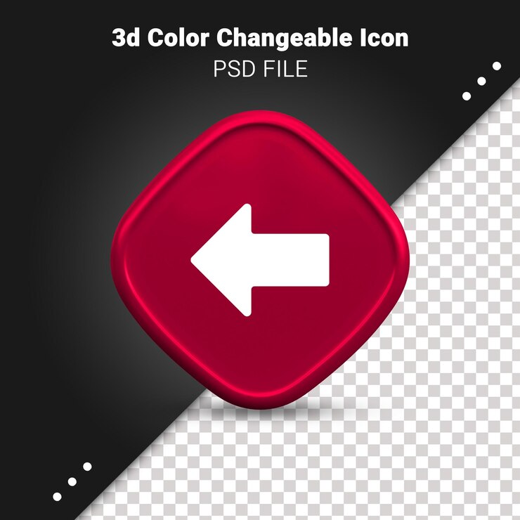 PSD representación 3d del color del icono de la flecha izquierda cambiable y completamente editable