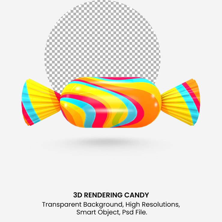 Representación 3d composición colorida del caramelo de la ilustración