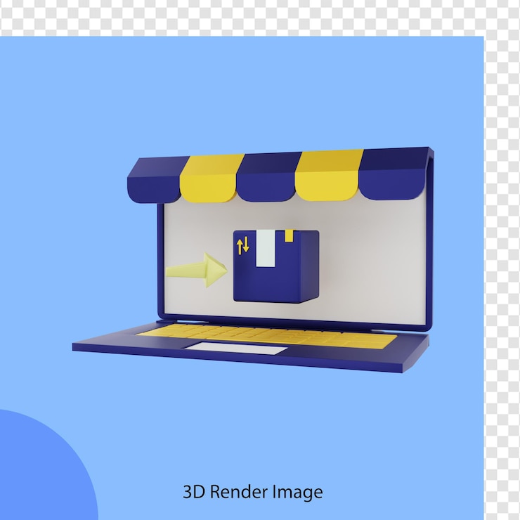 PSD representación 3d de compras de comercio electrónico con computadora portátil