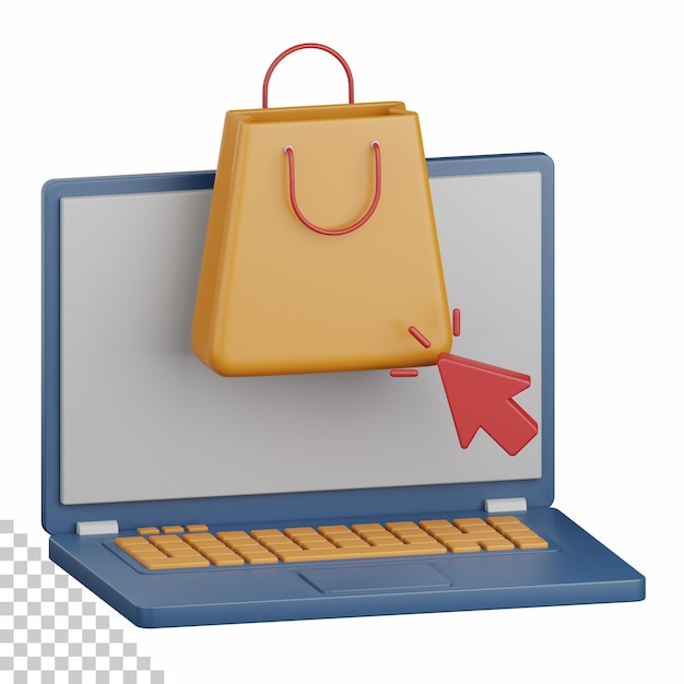 Representación 3d compras en línea aisladas útiles para comercio electrónico tienda minorista entrega en línea y elemento de diseño de mercado