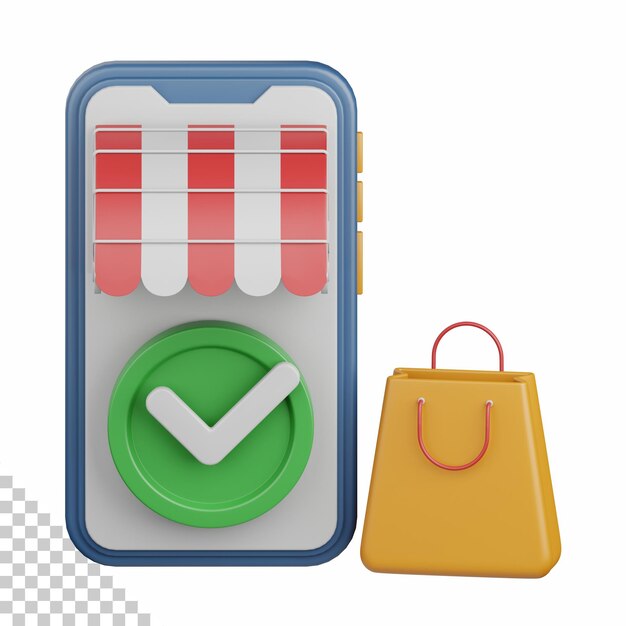 Representación 3d compras en línea aisladas útiles para comercio electrónico tienda minorista entrega en línea y elemento de diseño de mercado