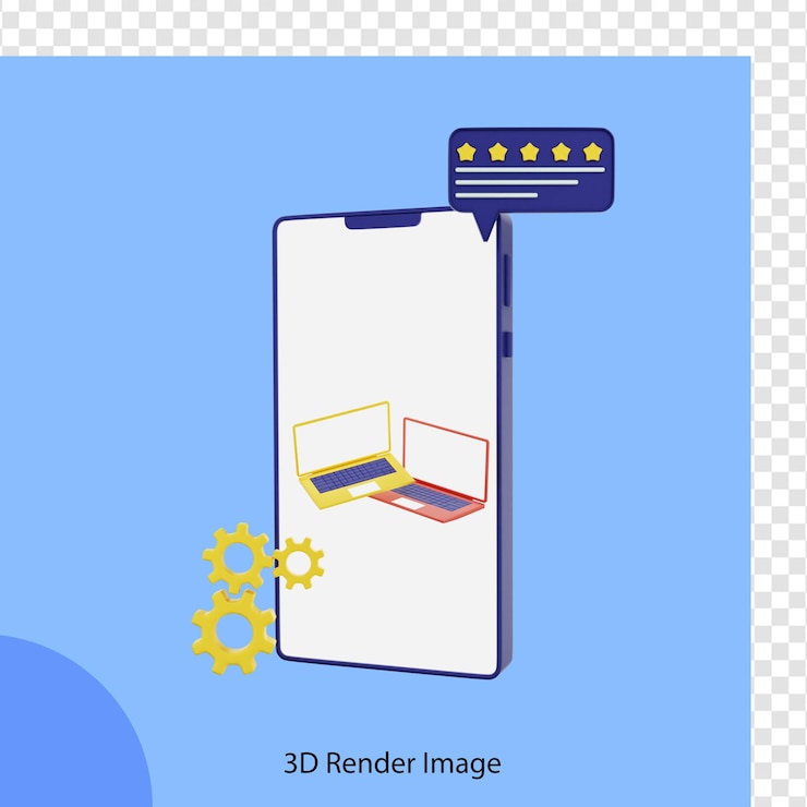 PSD representación 3d de compras en línea de comercio electrónico con computadora portátil de compra de teléfonos móviles