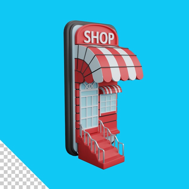 Representación 3d de compras en línea en un teléfono inteligente aislado útil para el comercio electrónico o el diseño de negocios en línea