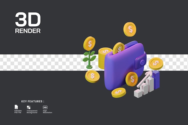 Representación 3d del concepto de ilustración empresarial. adecuado para diseño financiero o de inversión.