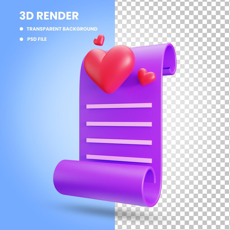 PSD representación 3d del concepto de ilustración de icono de nota de san valentín