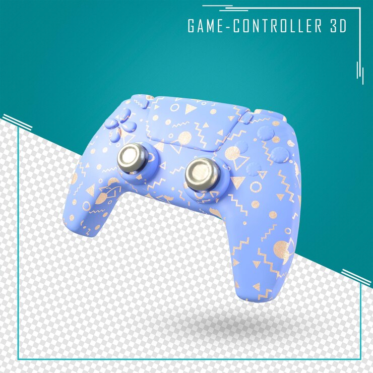 Representación 3d del controlador de juegos móviles azules