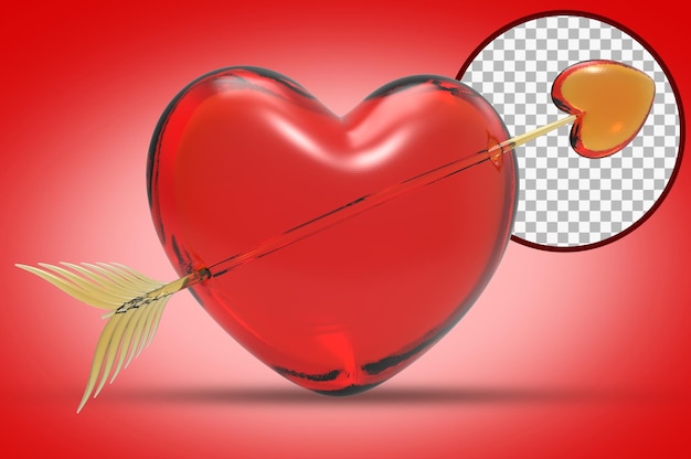 PSD representación 3d de un corazón de cristal rojo