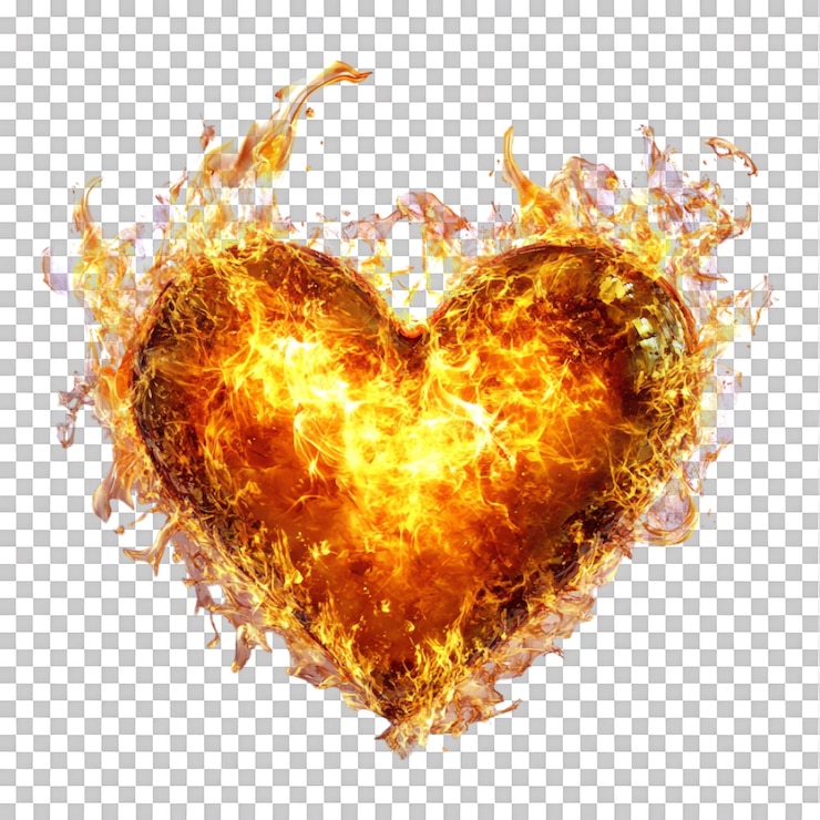 PSD la representación en 3d de un corazón hecho de fuego y llamas está ambientada contra un fondo transparente