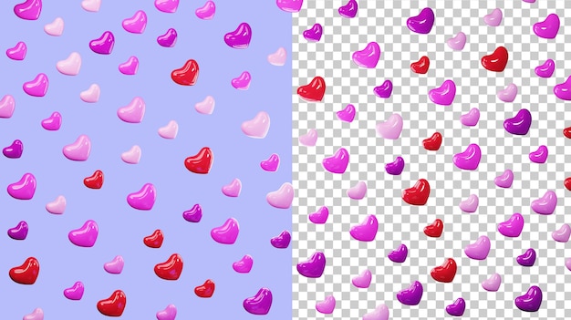 Representación 3d de corazones multicolores Muchos corazones Flat Lay Decor para el día de San Valentín