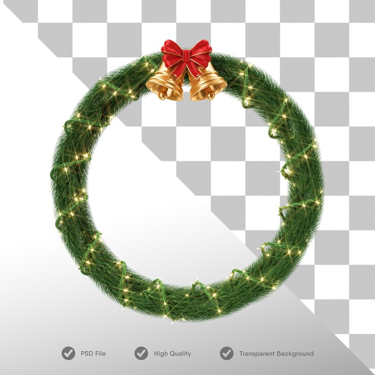 Representación 3D de corona de Navidad aislada para composición