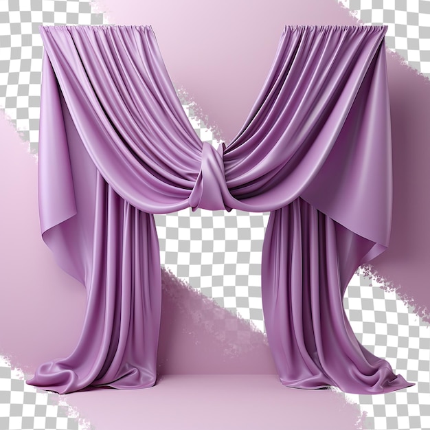PSD representación 3d de cortina violeta con trazado de recorte sobre un fondo transparente