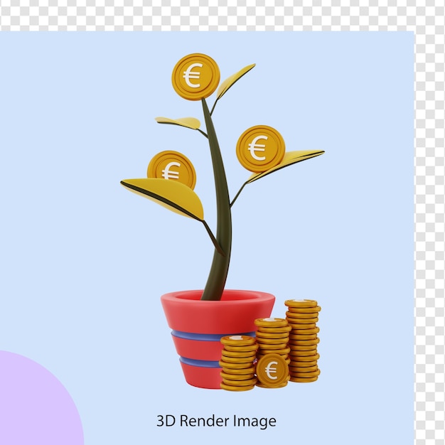 PSD representación 3d del crecimiento del árbol del dinero del euro