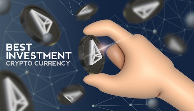 Representación 3D con criptomoneda de moneda token Tron