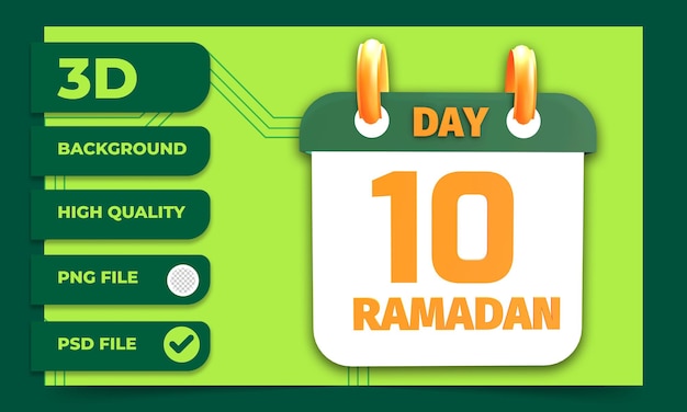 Representación 3d día 10 fecha del calendario de ramadán