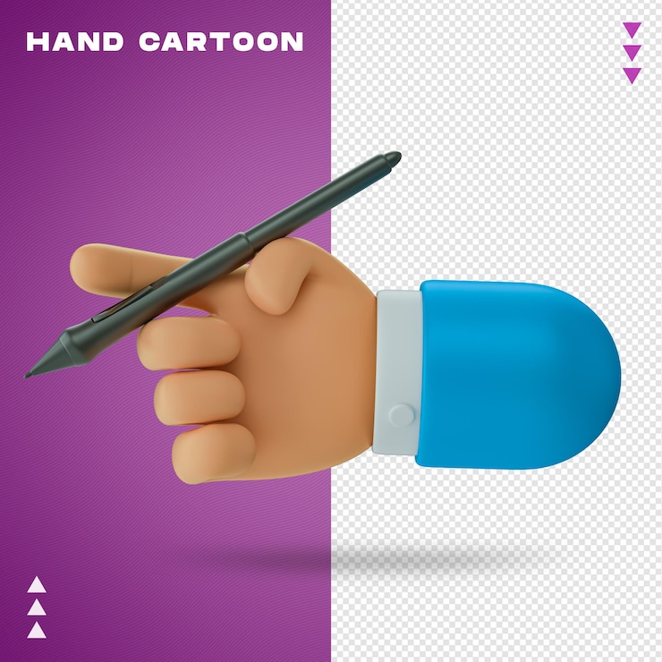 PSD representación 3d de dibujos animados de mano aislada