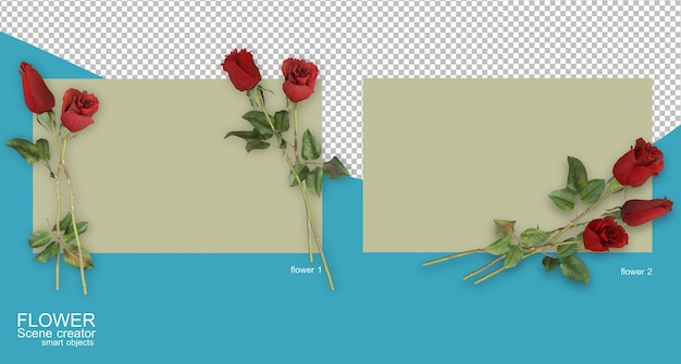 Representación 3D de diferentes arreglos florales.