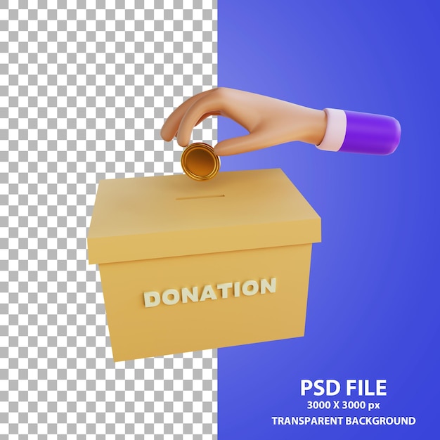 PSD representación 3d de donación de mano de dibujos animados