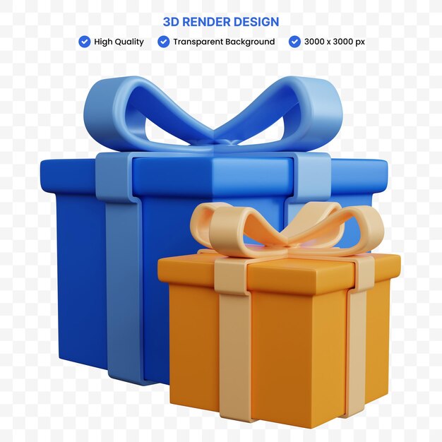 Representación 3d de dos cajas de regalo azules y amarillas aisladas