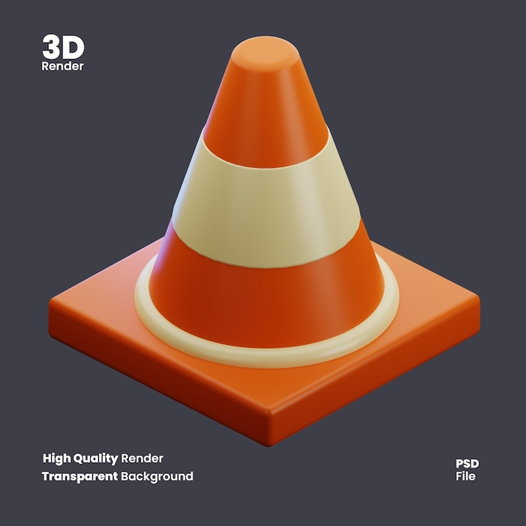 PSD representación 3d de dos conos de tráfico naranja