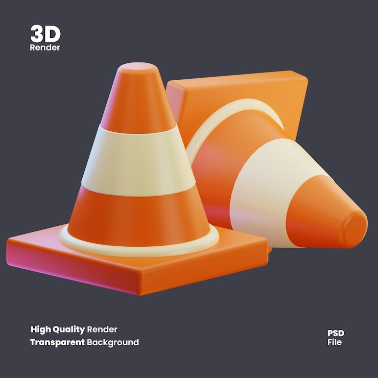 PSD representación 3d de dos conos de tráfico naranja