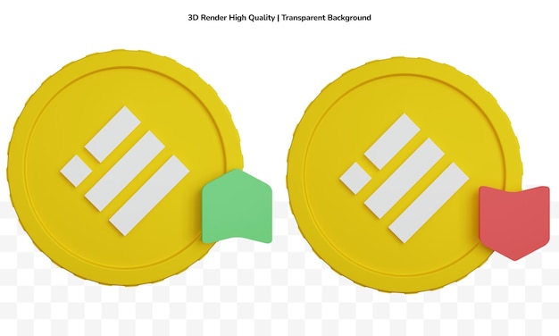 Representación 3d de dos monedas crypto binance gráfico arriba y abajo aislado
