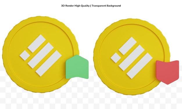 Representación 3D de dos monedas Crypto Binance gráfico arriba y abajo aislado
